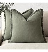 Foindtower Set of 2 Decorative Linen Fringe Throw Pillow Covers Cozy Boho Farmhouse Cushion Cover...