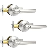 Brotima 3 Pack Privacy Brushed Nickel Door Handles, Keyless Nickel Door Lever Indoor for Bedroom ...