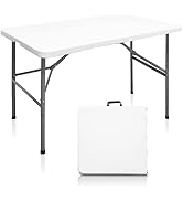 HYMnature Folding Table 4ft Heavy Duty Folding Tables Indoor Outdoor Plastic Dining Table Portabl...