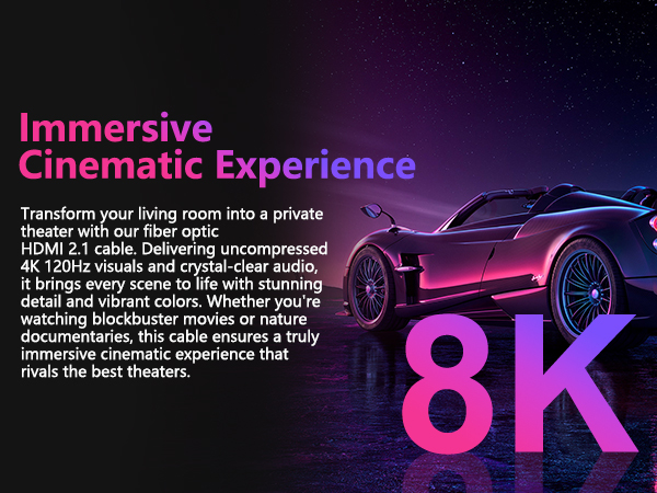 HDMI 2.1 Cable 4K 8K Fiber Optic HDMI Cable 8K@60Hz 4K@120Hz,48Gbps,Dynamic HDR,HDCP 2.2&2.3, 3D