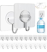 YSJNUS Adhesive Hooks Wall Hooks for Hanging Heavy Duty 22lb(Max), Waterproof and Rustproof Trans...