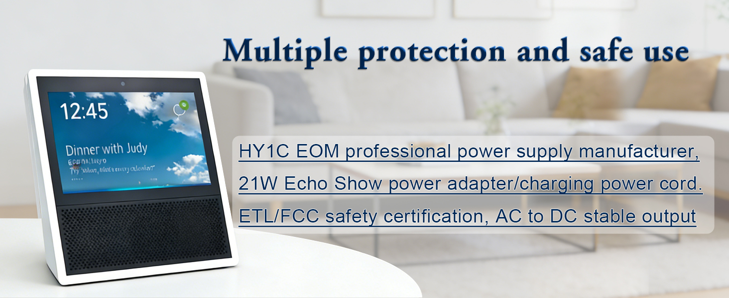 21W Echo Show power adapter Charging cord. ETL/FCC safety certification