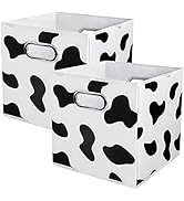 ANMINY 2PCS Cow Print Storage Cubes, 11 Inch Cute Storage Box Baskets with Handles Washable Folda...