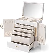 Vlando Large Jewelry Box, 6 Tier Jewelry Boxes & Organizers, Mirror Jewelry Storage Case with 5 D...