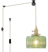Shenmoyl Plug in Pendant Light Hanging Light Fixture Corded On/Off Switch Brass Pendant Light wit...