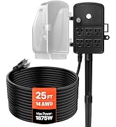 VEVOR Outdoor Power Stake Waterproof, 25 FT Extension Cord, Outdoor Power Strip, Weatherproof wit...