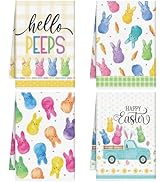 VISSTREE Easter Kitchen Towels Set of 4, Cartoon Rabbit Egg Dish Towels, Microfiber Bunny Hand Te...