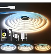 White CCT Tunable COB Led Strip Light with Remote 3000-6500K Dimmable Bluetooth APP Control 24V C...