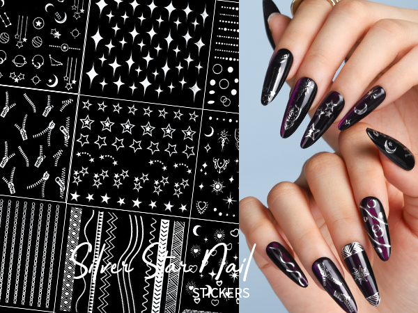 10 Sheets Silver Nail Art Stickers, Suitable for Y2K Accessories
