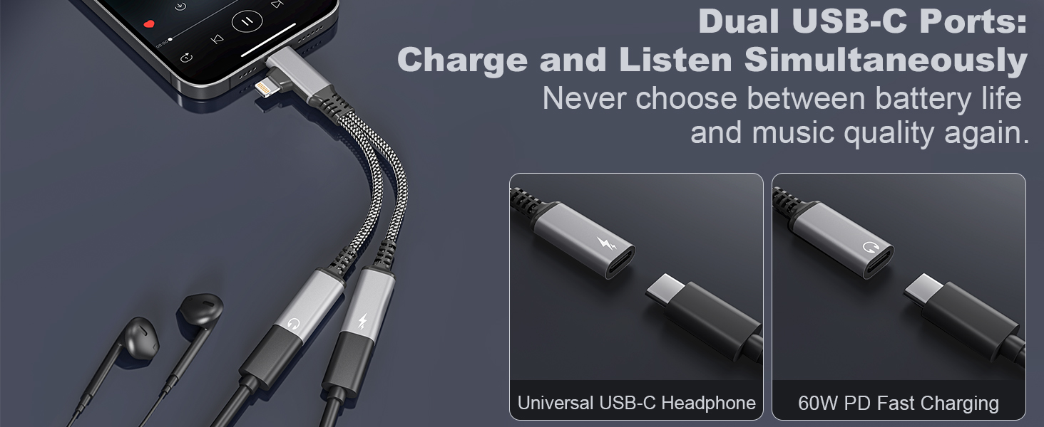 usbc splitter dual usb c headphone and charging adapter usb c splitter 1 in 2 out type c splitter