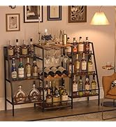 Versatile Bar Stand Table with Glass Holder, Freestanding Floor Wine Rack, Liquor Stand for Liquo...