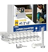1/2" x 3" Large Diameter Concrete Screw 25 Pack - Heavy Duty Concrete Anchors, Masonry Screws for...