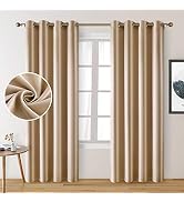 HOMEIDEAS 2 Panels Beige Faux Silk Curtains Champagne Gold Blackout Curtains for Bedroom 52 X 84 ...