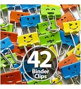 Officemate Happy Smiling Face Binder Clips, Small Size, 42 in Pack, Comes in Assorted Colors (31090)
