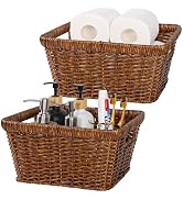Fvstar 2pcs Poly Wicker Baskets Under Shelf, Stackable Wicker Storage Basket Built-In Handles, Ha...