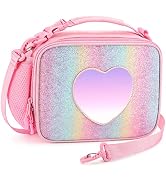 mibasies Girls Lunch Bag for Kids Insulated Lunch Box with Shoulder Strap and Bottle Holder, Glit...