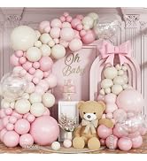 Pink White Balloon Arch Kit, Double Stuffed Pastel Pink Ivory White Balloon Garland, Baby Pink Cr...