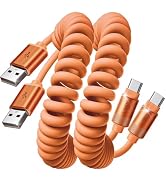 LISEN Coiled USB C Cable, 2 Pack for Android Auto & CarPlay Cable, Short Orange USB C Cable Compa...