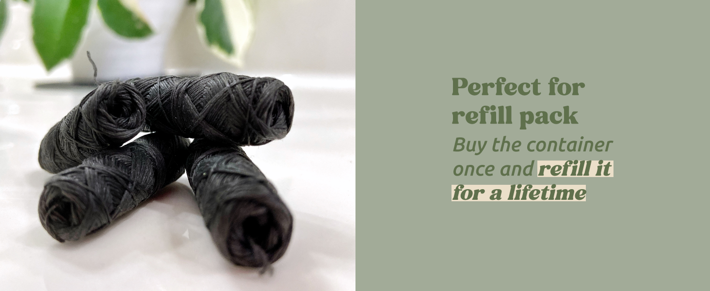 vegan bamboo charcoal dental floss refillable steel container candelilla wax oral care