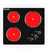 VBGK Electric Cooktop,24 inch 220V Electric Stove Top,Touch and Knob Control,LED,9 Power Levels, ...