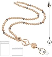 Disstong Wooden Beaded Lanyard for Women - Teacher Nurse ID Badge Holder - Retractable Breakaway ...