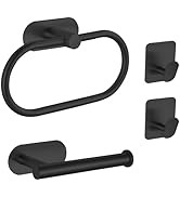 Self-Adhesive Bathroom Hardware Set, Towel Ring, Toilet Paper Holder and 2 Towel Hooks for Kitche...
