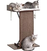 Modern Wood Cat Tree Tower for Indoor Large Cats, 33.8-Inch Tall Wooden Cat Trees with Big Perch ...