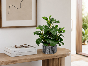 artificial green potted plant entryway console decor