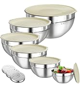 Winproper Mixing Bowls with Lids Set, 6 PCS Stainless Steel Mixing Bowls with 3 Grater Attachment...