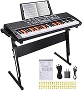 24HOCL 61 Key Premium Electric Keyboard Piano for Beginners with Stand, Built-in Dual Speakers, M...