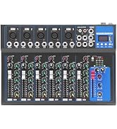 Audio Mixer 7-Channel,DJ Mixer with Bluetooth & 3-Band EQ,Sound Mixer Board with +48V Phantom Pow...