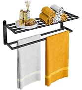 Double Towel Racks for Bathroom, Towel Shelf with Double Towel Bar 24 inch, Towel Rack with Shelf...
