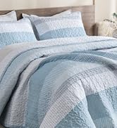Litanika California King Quilt Set Spa Blue - Cal King Oversized Stripe Comforter Bedspreads & Co...