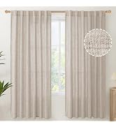 YoungsTex Natural Linen Curtains 72 Inch Length 2 Panel for Living Room Back Tab Rustic Textured ...