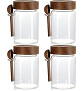 MOLADRI 4 Pack 15 oz/450 ml Glass Storage Canister with Airtight Wooden Lid, Clear Small Decorati...
