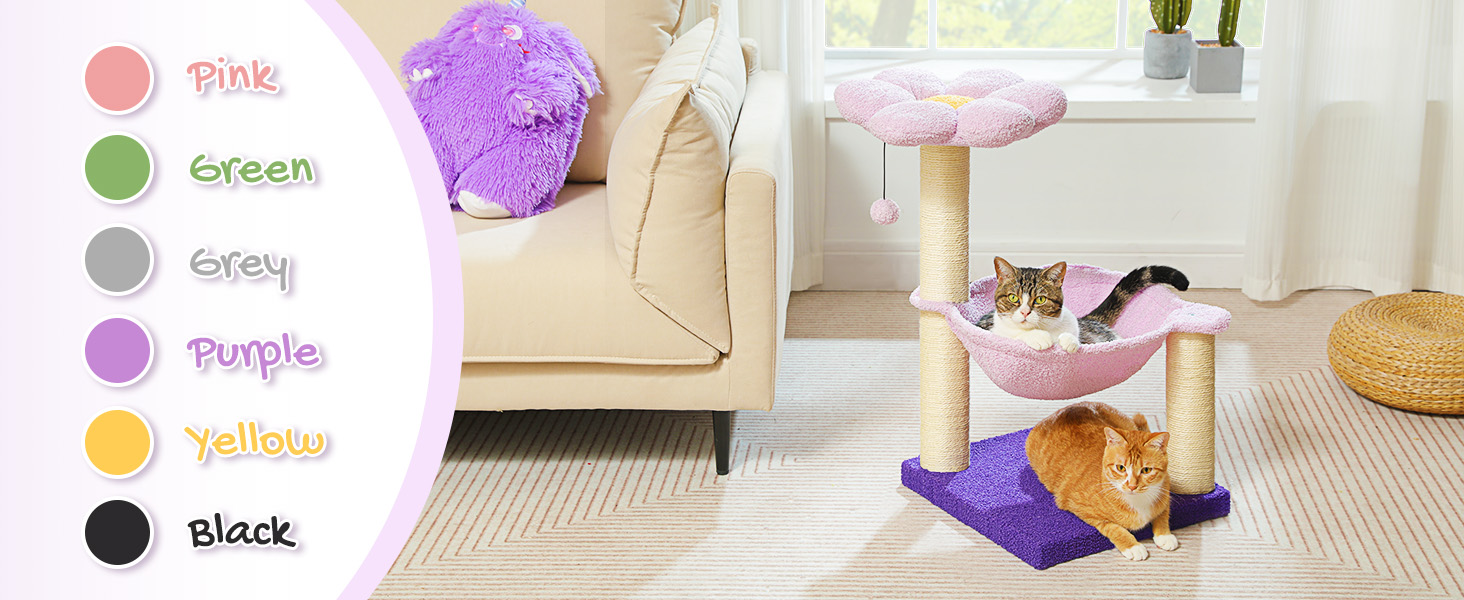 MUTTROS Gothic Cat Tree, 15.8" large hammock, 3 sisal scratching posts, pompom toy for feline fun