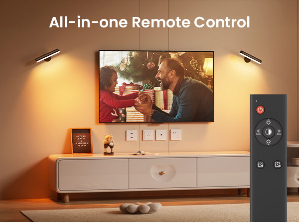 Remote control diagram showing timer and brightness settings for living room wall lights.