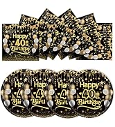 50Pcs 40th Birthday Paper Plates&Napkins,25X7in Disposable Plates 25X6.5in Cocktail Napkin 1985 P...