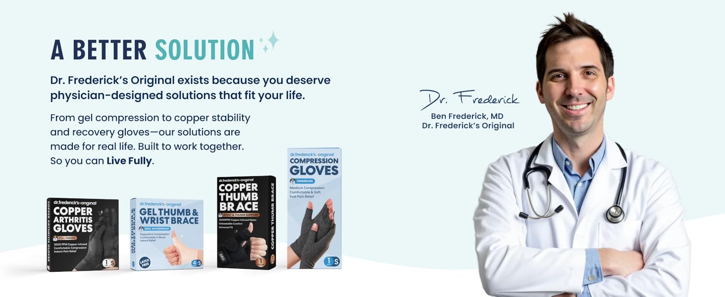 doctor with product lineup including gel wrist splint for carpal tunnel and neutral wrist brace
