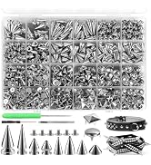 CXIIPOL 600 Sets Punk Spikes and Studs Kit, 10 Sizes Metal Tree Spikes Studs for Clothing, Cone S...