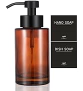 Foaming Soap Dispenser Set, 17 Oz Clear Brown Glass Hand Soap Dispenser with Matte Black 304 Rust...
