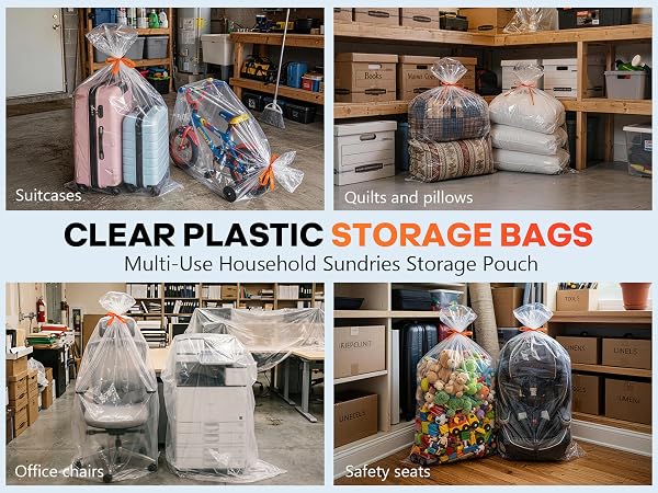 Nylofume pack liner functions as giant clear bag for attic storage of clothes.