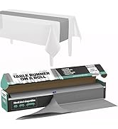 Silver Table Runner – 14" X 110' Premium Plastic Longtable Runners with Cutter Box - Cut to Size ...
