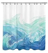 Wave Shower Curtain, Ombre Blue and Green Ocean Theme Shower Curtain for Bathroom Modern Decor Wa...
