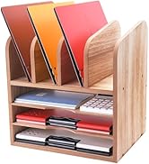 WuGeShop 3 Tier File Organizer with 4 Vertical File Holders, Rustic Desk Paper Letter Tray Paper ...