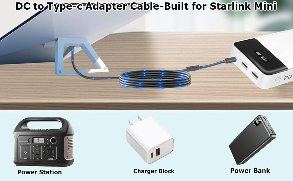 DC Female to USB-C Male Waterproof Power Adapter Cable for Starlink Mini