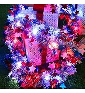 4th of July Patriotic Decorations, Red White and Blue Star Garland with 20Led Copper Fairy Lights...