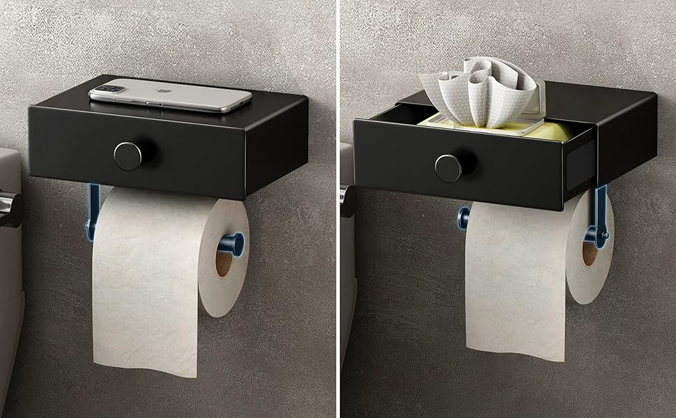 toilet paper holder with phone shelf