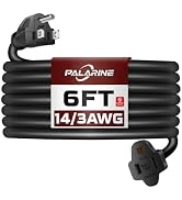 PALARINE 6ft Black Outdoor Extension Cord Waterproof, UL Listed, 14/3 SJTW Heavy Duty 3 Prong, 14...