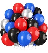 HILAVO Red Blue Black Balloons, 12Inch Red Blue Black and Silver Balloon for Boys Party Kids Them...